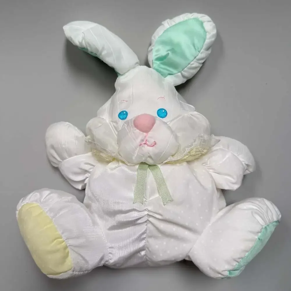 Vintage 1988 Fisher Price Baby Puffalump White Bunny Rabbit Rattle Plush 1359